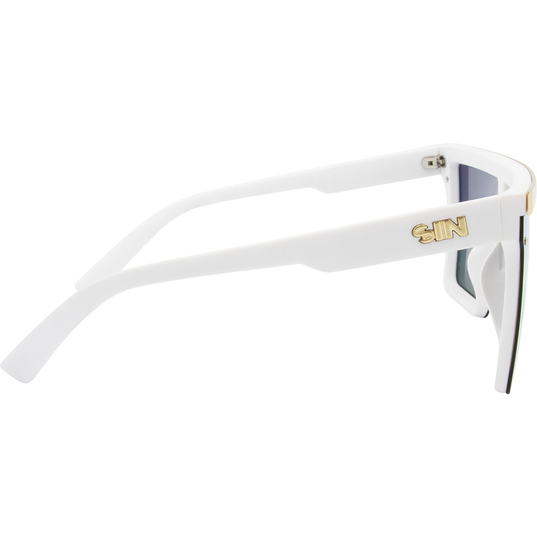 THE BAR Polarised Shield Square Purple Sunglasses with White Frame right view