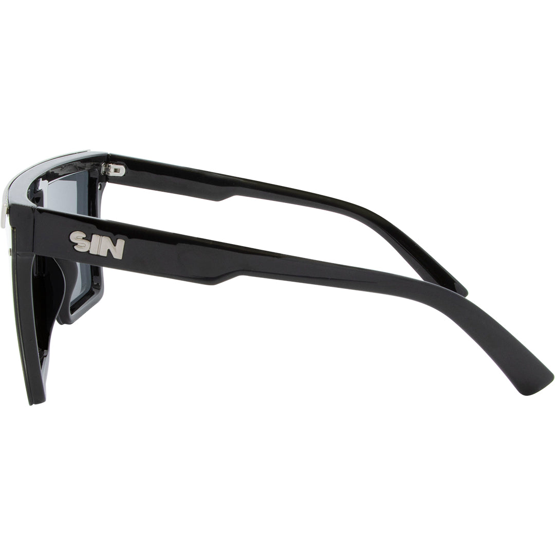 THE BAR Polarised Shield Square Sunglasses with Black and Silver Frame left view