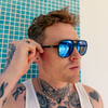 THE BOSS Polarised Blue Aviator Mirrored Sunglasses on a male model
