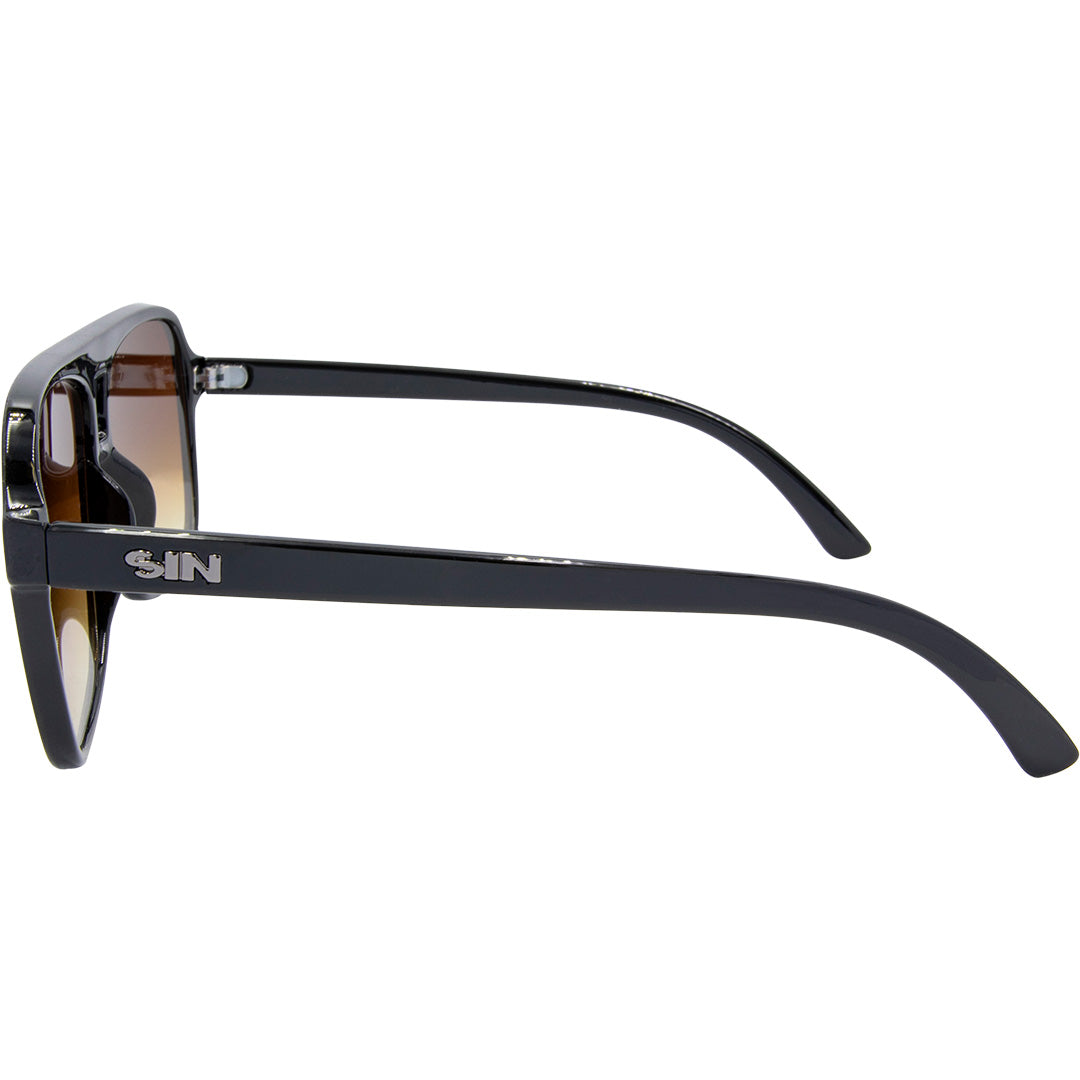 THE DUKE Aviator Sunglasses with Black Frame and Brown lens left view