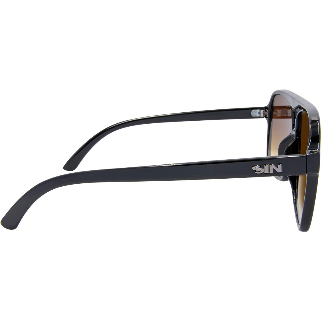 THE DUKE Aviator Sunglasses with Black Frame and Brown lens right view