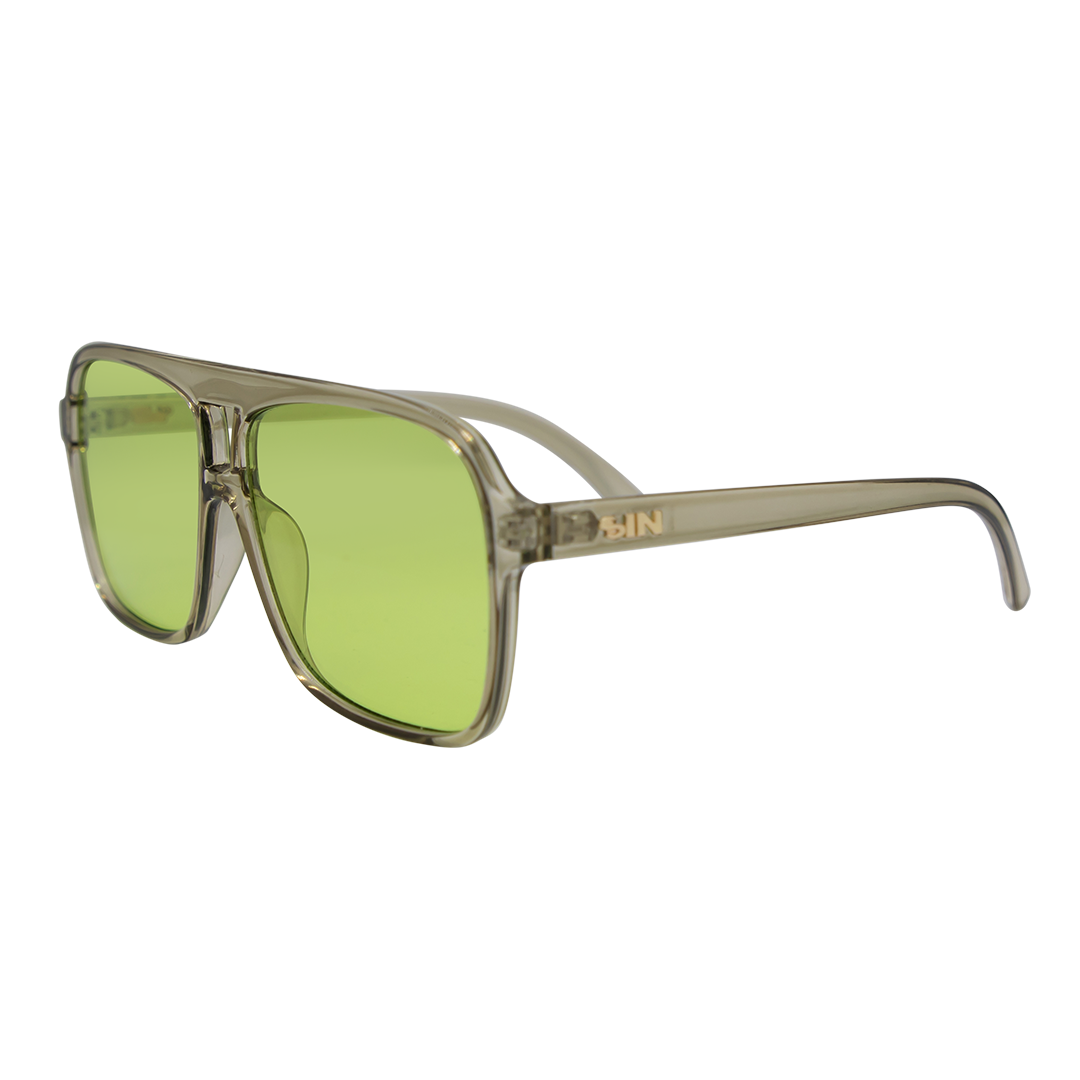 THE DUKE Aviator Sunglasses with Crystal Sage Frame and Green lens front left view