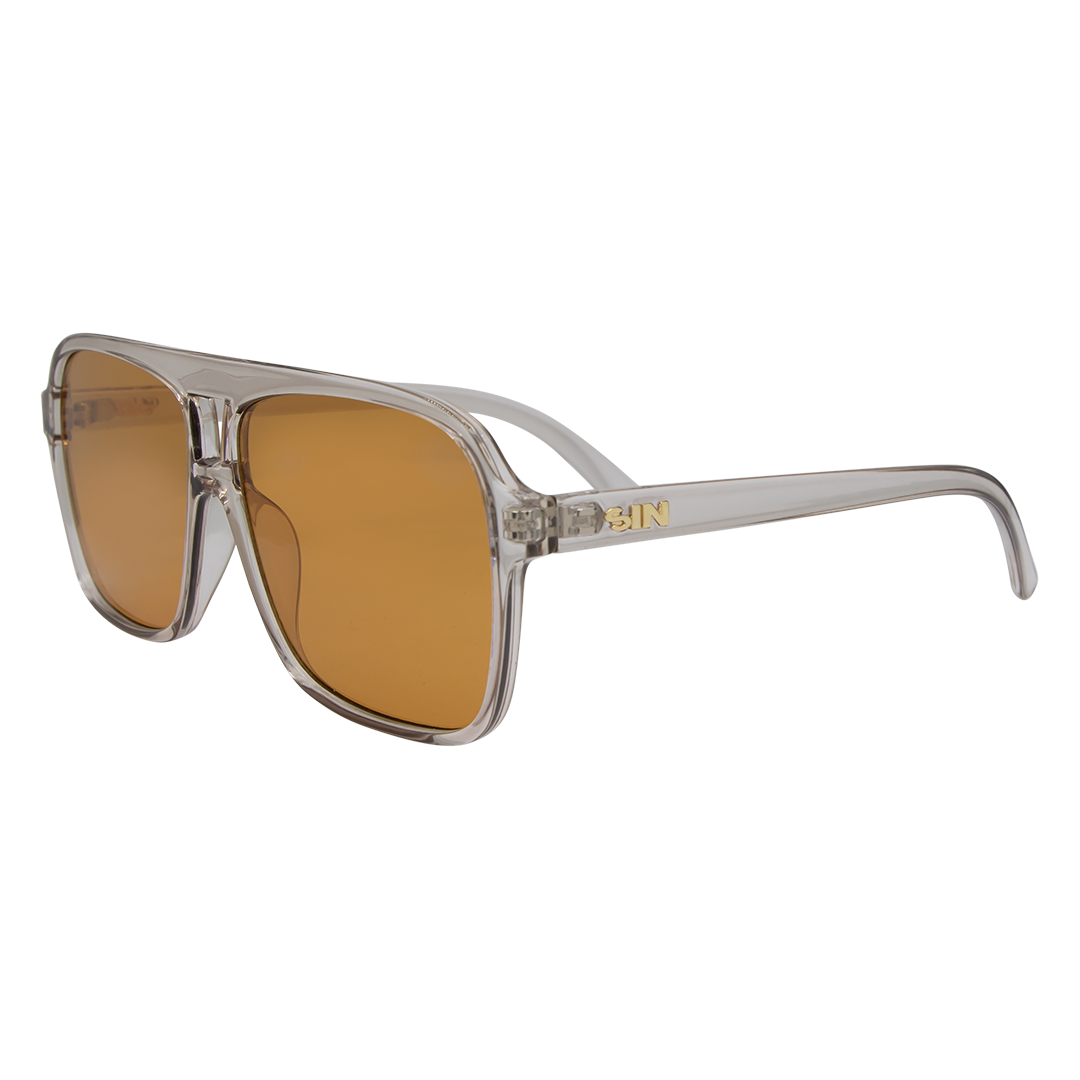 THE DUKE Aviator Sunglasses with Crystal Sand Frame and Brown lens front left view