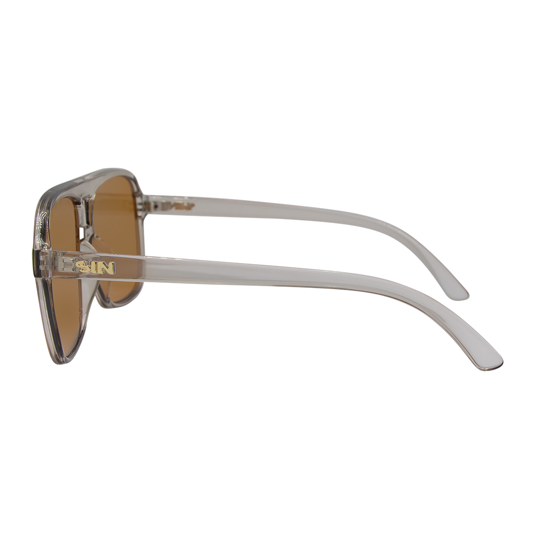 THE DUKE Aviator Sunglasses with Crystal Sand Frame and Brown lens left view