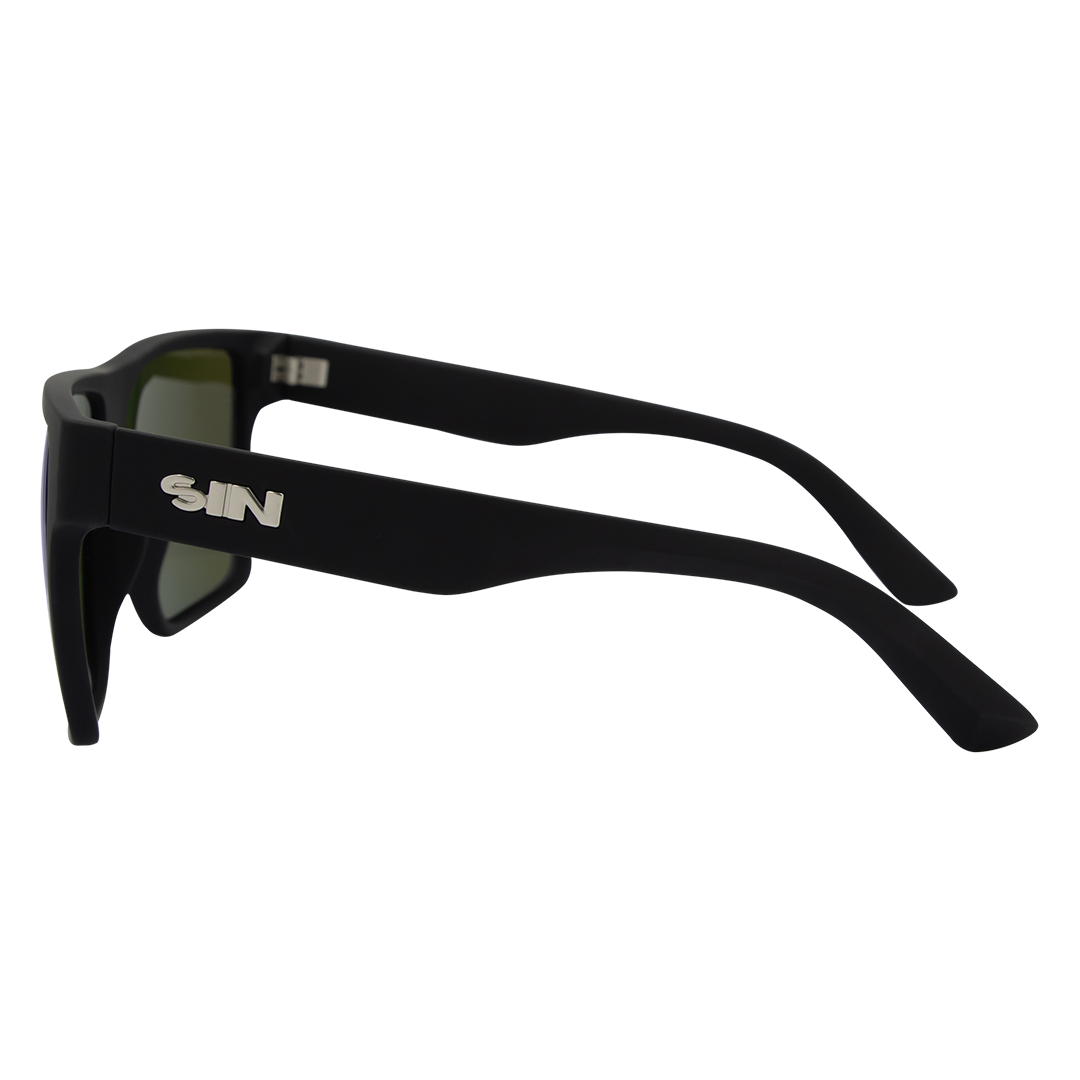 VESPA II Polarised Square Sunglasses with Black XL Frame and Blue Mirrored Lens left view