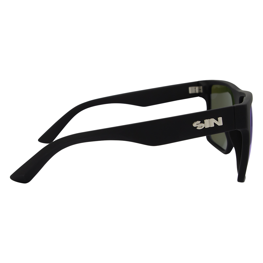 VESPA II Polarised Square Sunglasses with Black XL Frame and Blue Mirrored Lens right view