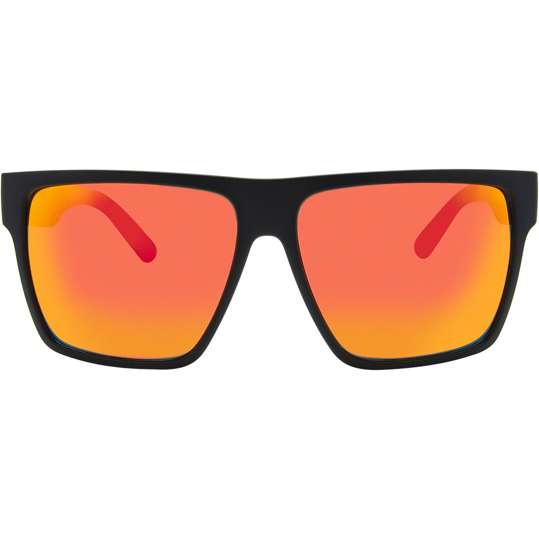 VESPA II Polarised Square Sunglasses with Black XL Frame and Red Mirrored Lens front view