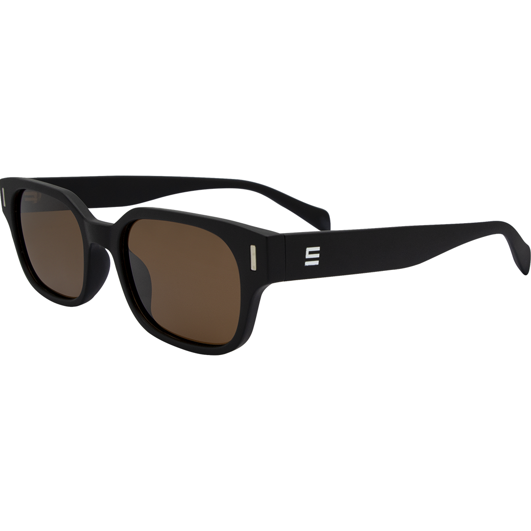 Valentine Polarised Black Rectangle Sunglasses with brown lens front left view