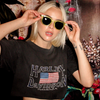 Vegas Polarised Neon Yellow Round Sunglasses on a blonde female model holding the sunglasses