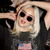 Vegas Polarised Pink Round Sunglasses on a blonde female model