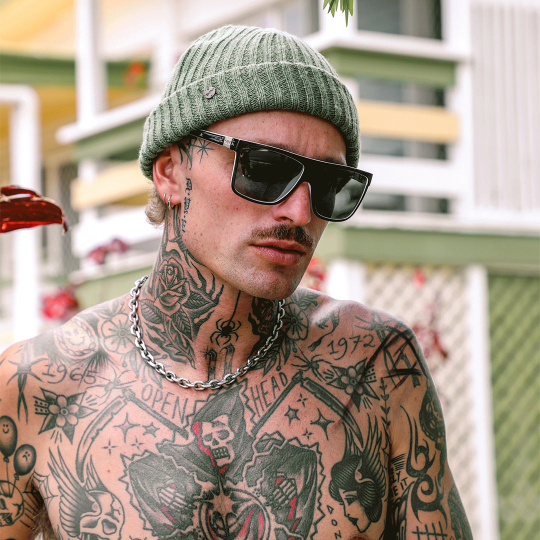 Undertow Sunglasses Black White Smoke on male model