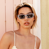 Ahoy Polarised Rectangle Sunglasses with Blue Frame on a female model