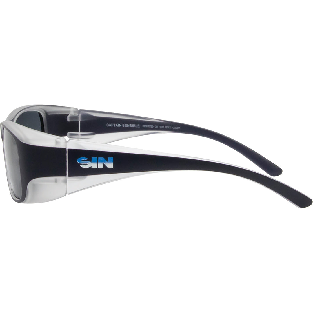 Captain Sensible Navy Wrap Around Medium Impact Resistant Safety Sunglasses left view