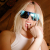 LOOSE CANNON Polarised Blue Shield Square Sunglasses on a blonde female model