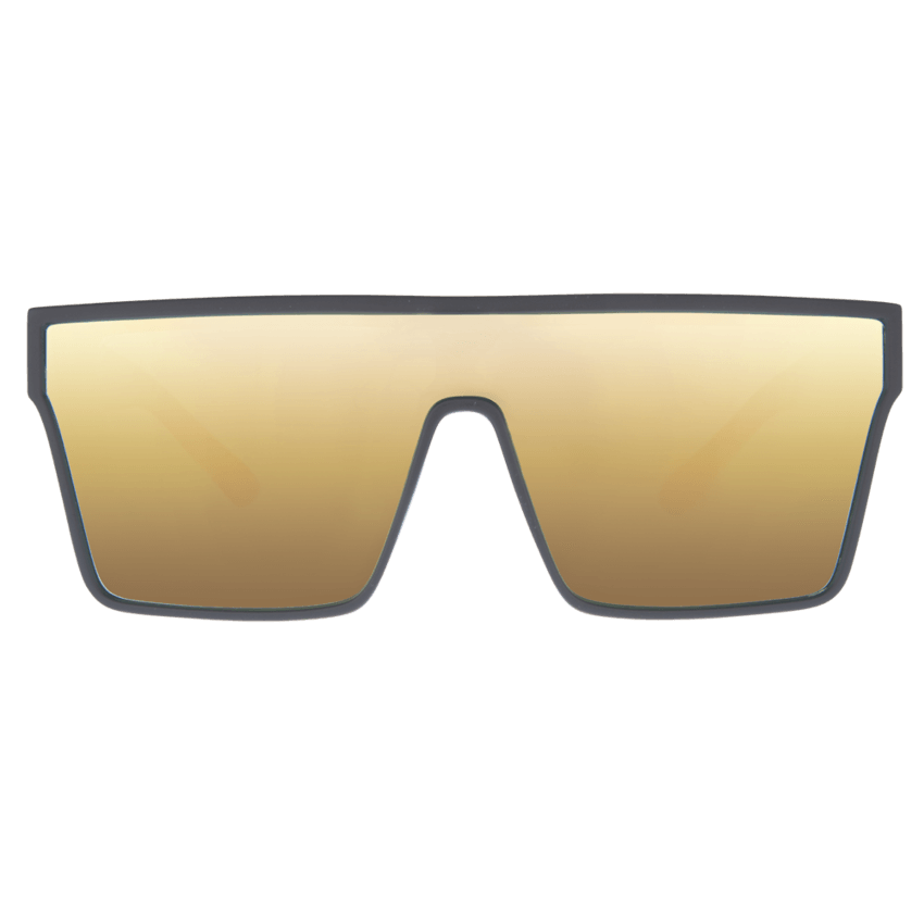 LOOSE CANNON Polarised Shield Square Sunglasses with Matt Black Frame and Gold Mirrored Lens front view