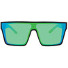 LOOSE CANNON Polarised Shield Square Sunglasses with Matt Black Frame and Green Mirrored Lens front view