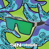 LOOSE CANNON Polarised Shield Square Sunglasses with Matt Black Frame and Green Mirrored Lens inner print design