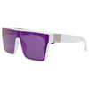 LOOSE CANNON Polarised Shield Square Sunglasses with White Frame and Purple Mirrored Lens front left view