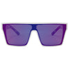 LOOSE CANNON Polarised Shield Square Sunglasses with White Frame and Purple Mirrored Lens front view