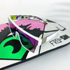 LOOSE CANNON Polarised Shield Square Sunglasses with White Frame and Purple Mirrored Lens on a skateboard