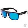 Peccant Polarised Black Rectangle Sunglasses with Blue Lens front left view