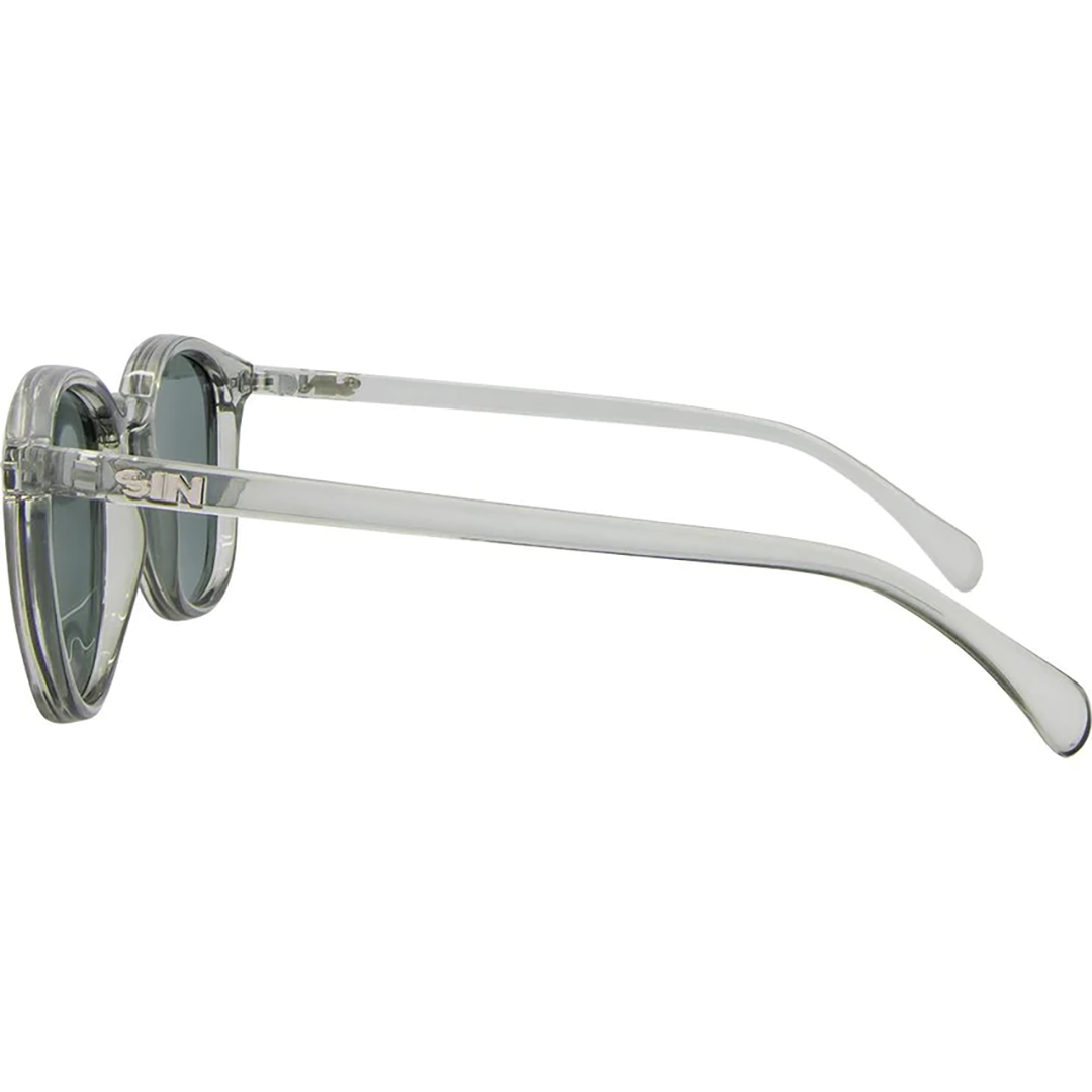 Risky Business Polarised Clear Frame Grey Round Sunglasses left view