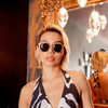 Risky Business Polarised Round Sunglasses with Clear Champagne Frame on a female model
