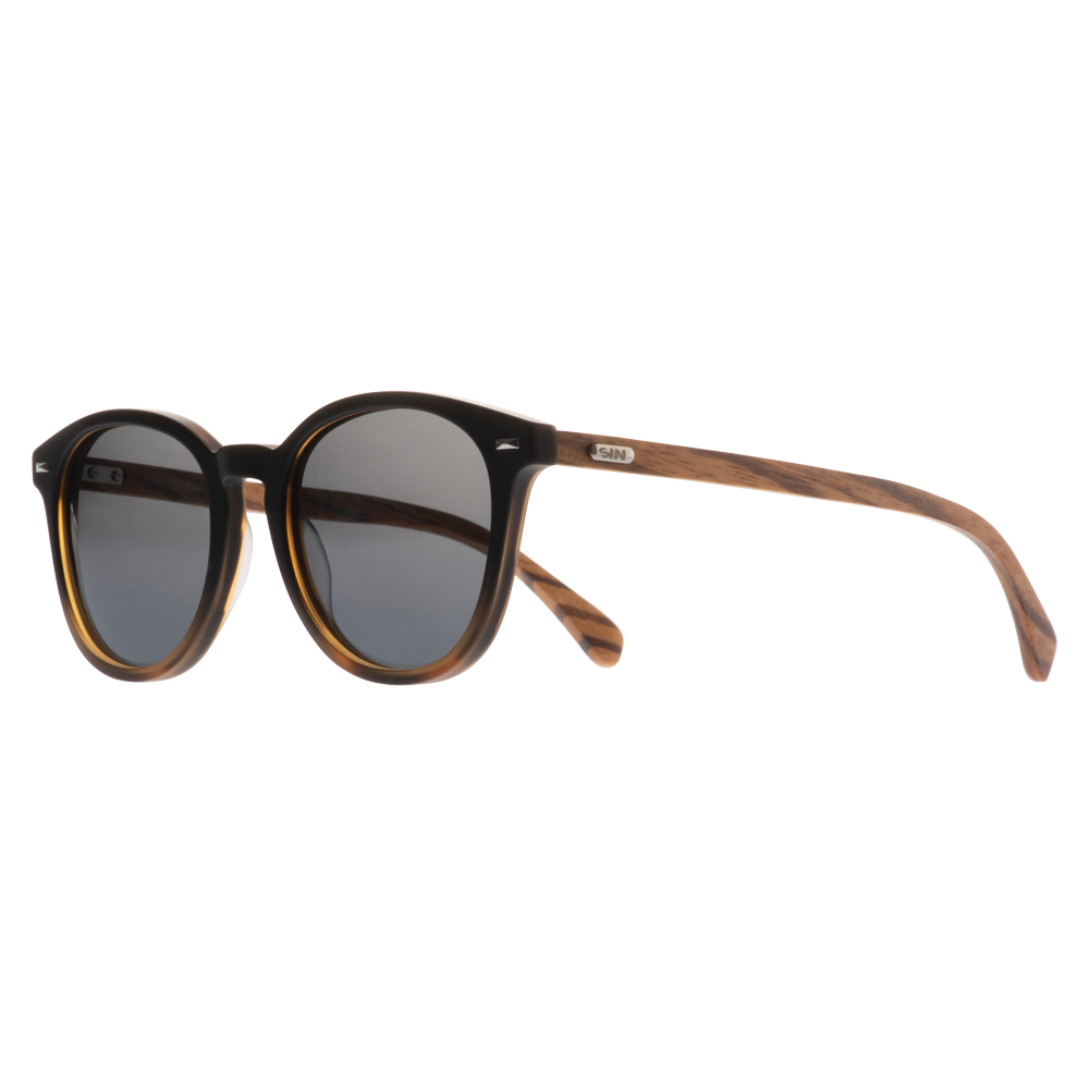 Risky Business Polarised Round Sunglasses with Tortoise Shell Wooden Frame front left view