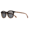 Risky Business Polarised Round Sunglasses with Tortoise Shell Wooden Frame front left view