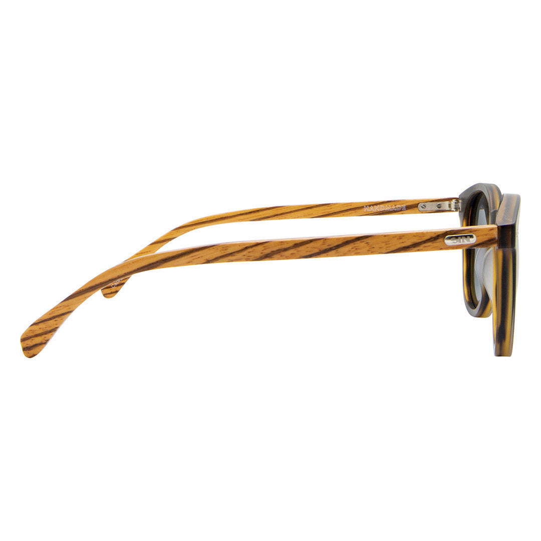 Risky Business Polarised Round Sunglasses with Tortoise Shell Wooden Frame right view