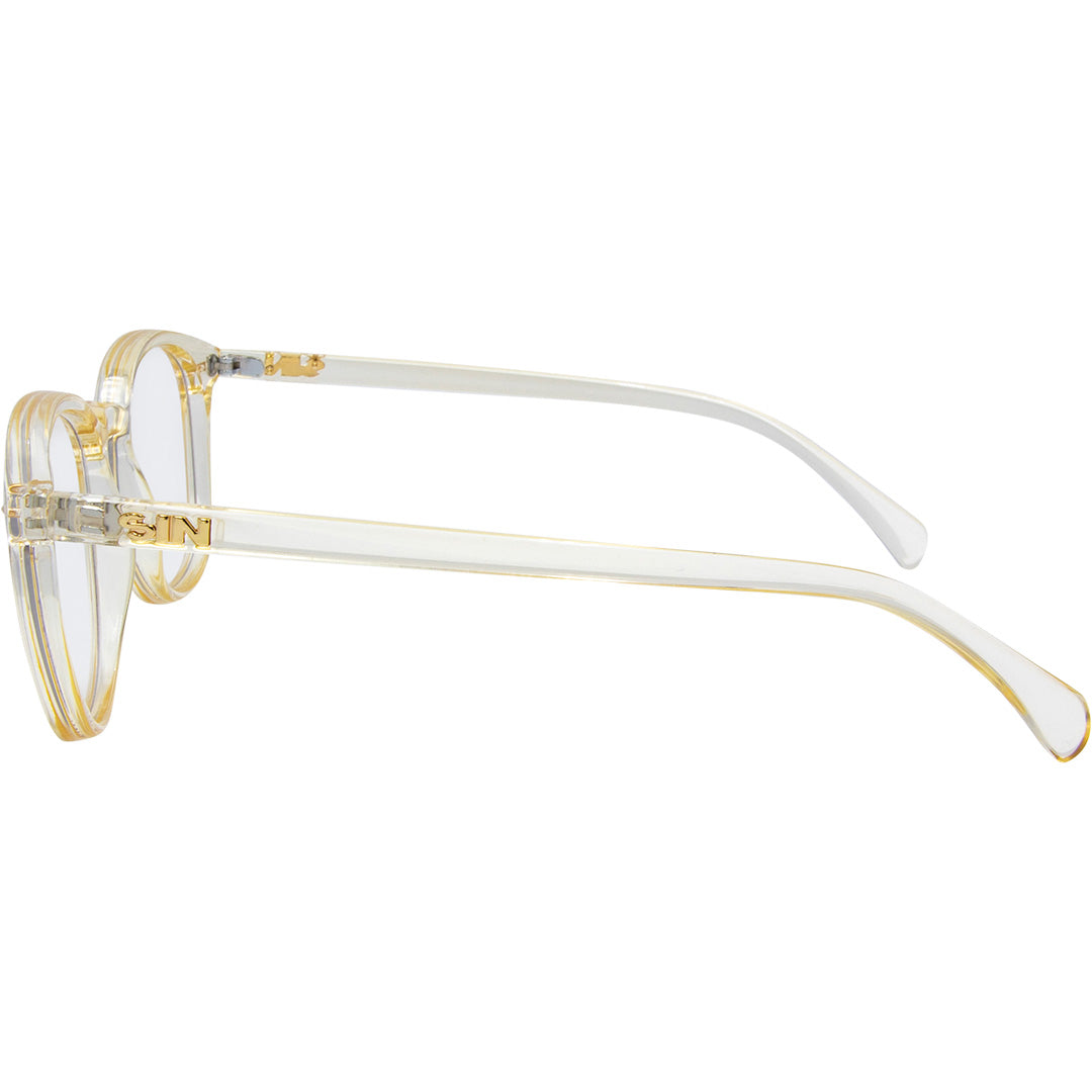 Risky Business Round Blue Light Glasses with Champagne Clear Frame left view