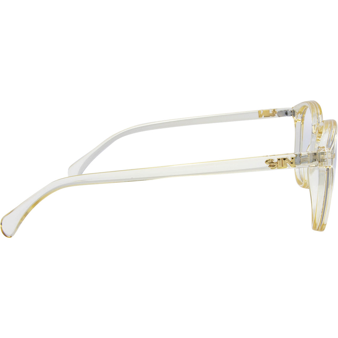 Risky Business Round Blue Light Glasses with Champagne Clear Frame right view