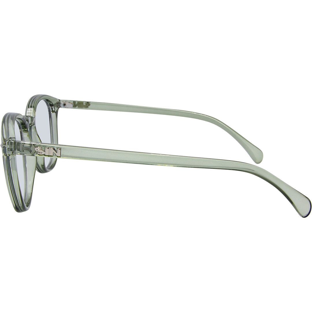 Risky Business Round Blue Light Glasses with Green Clear Frame left view