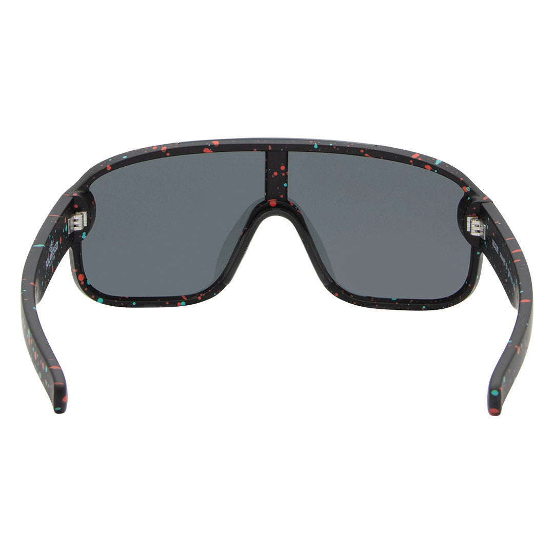 Rogue Polarised Shield Wrap Around Sunglasses with Black Frame and Smoke Mirrored Lens inside view