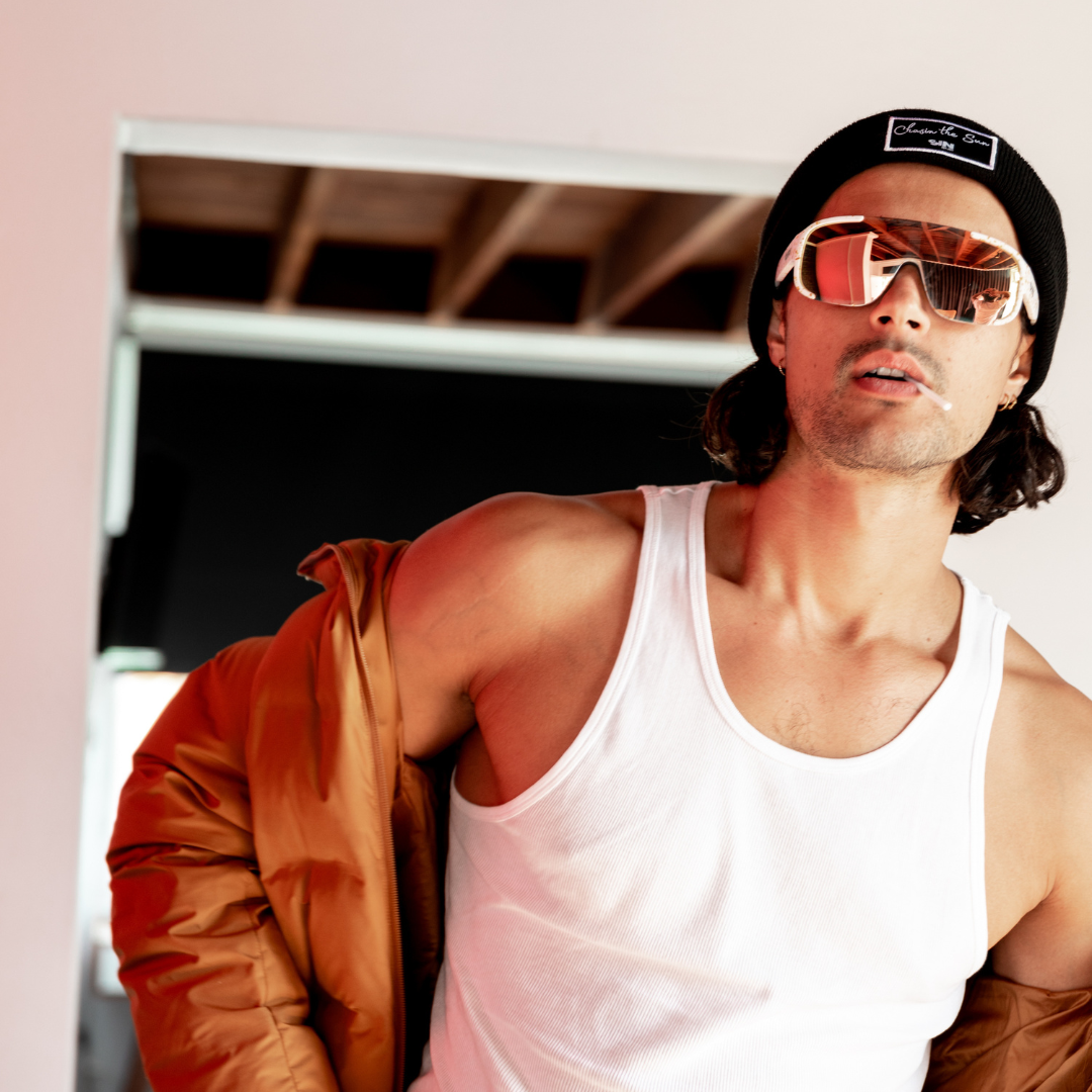 SIN Chasin the Sun Black Beanie on a male model