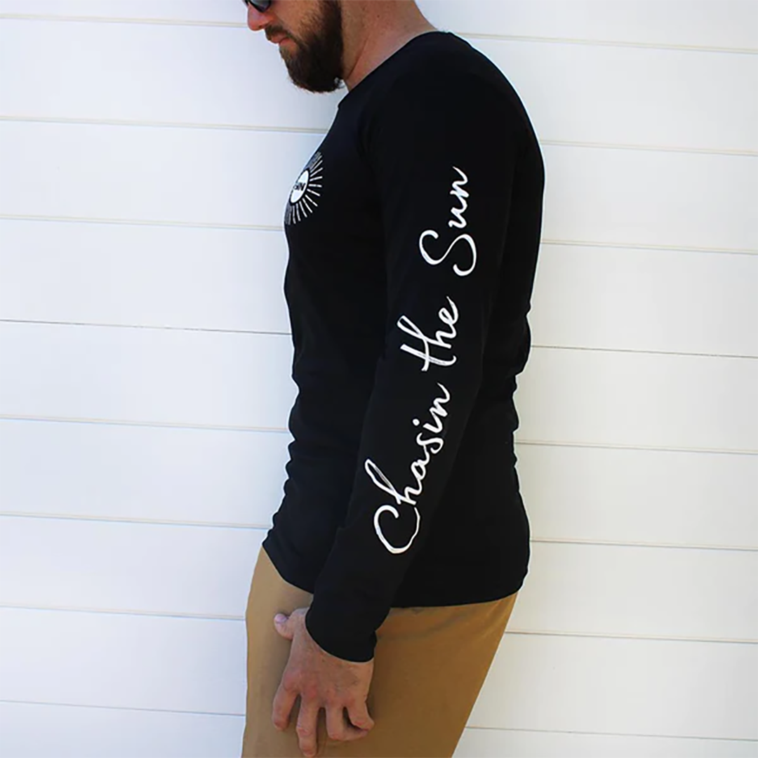 Black long sleeve sales shirt side view