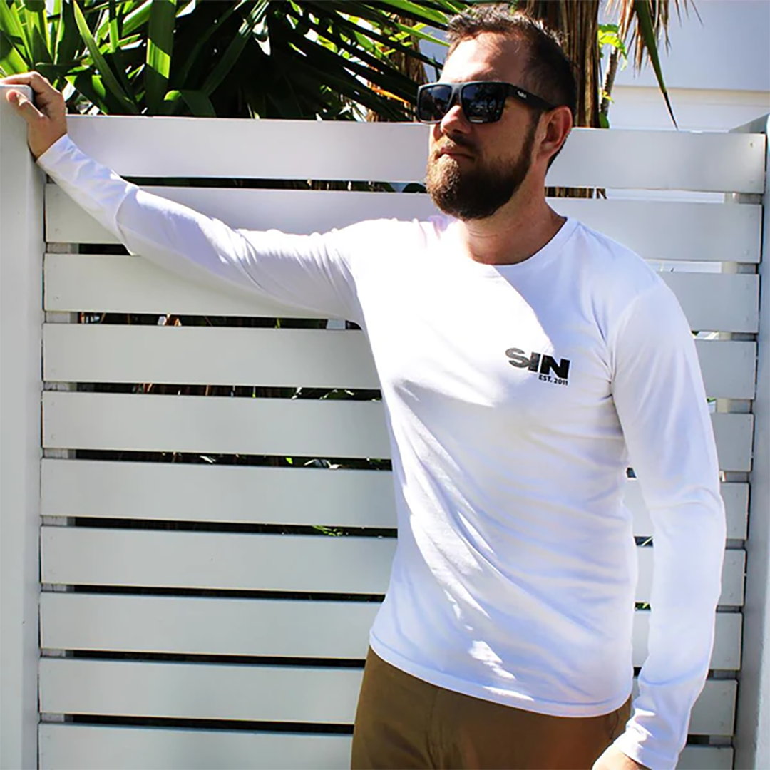 SIN East Coast White Long Sleeve T-Shirt on a male model