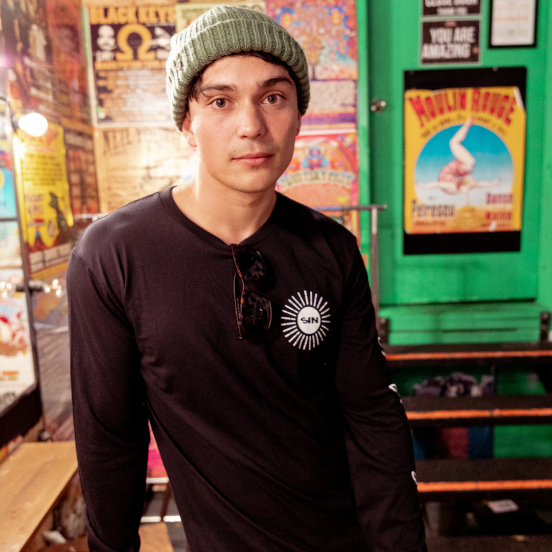 SIN Green Beanie on a male model