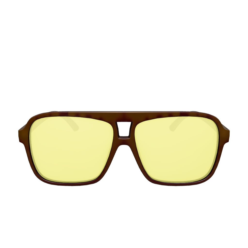 THE DUKE Aviator Sunglasses with Brown Frame and Yellow lens virtual render
