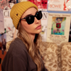 SIN Yellow Mustard Beanie on a female model