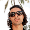 Skylark Polarised Black Tortoise Shell Rectangle Sunglasses close up on a male model