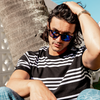 Spartan Polarised Blue Rectangle Mirrored Sunglasses on a male model with long hair