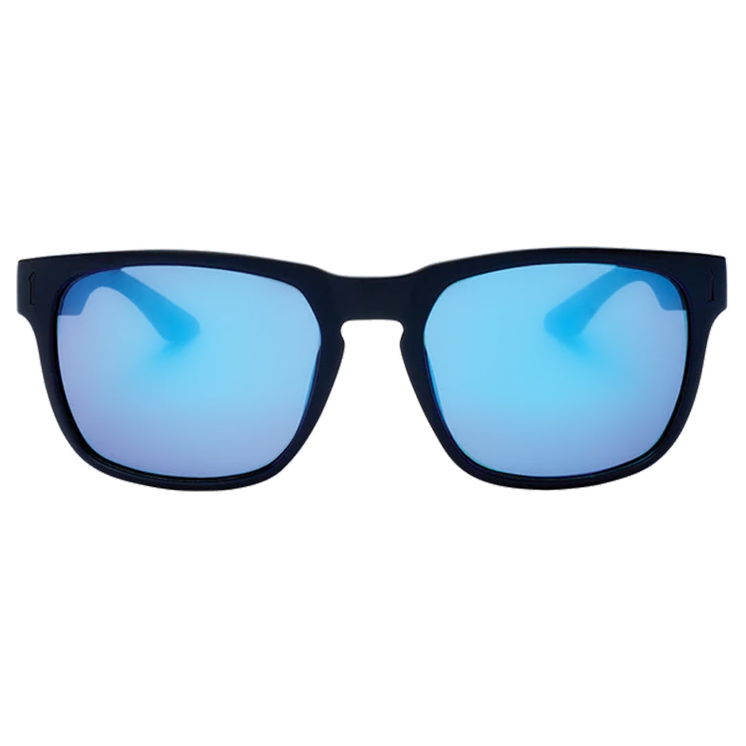 Spartan Polarised Rectangle Mirrored Sunglasses with Black Frame and Blue Lens front view