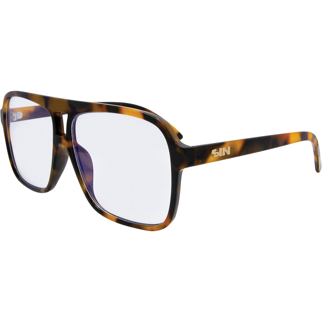 THE DUKE Aviator Blue Light Glasses with Tortoise Shell Frame front left view