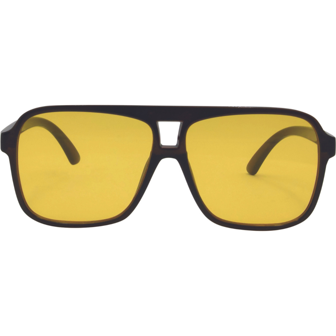 THE DUKE Aviator Sunglasses with Brown Frame and Yellow lens front view