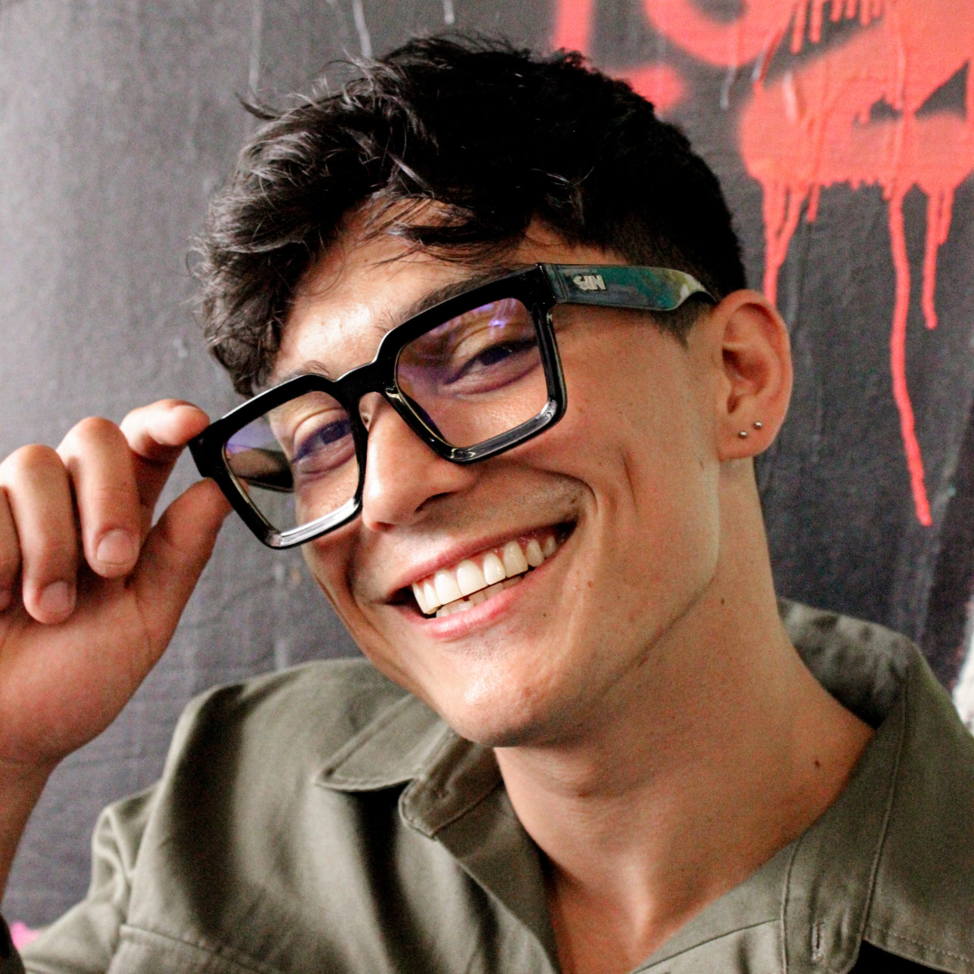 Topshelf Black Square Blue Light Glasses on a male model