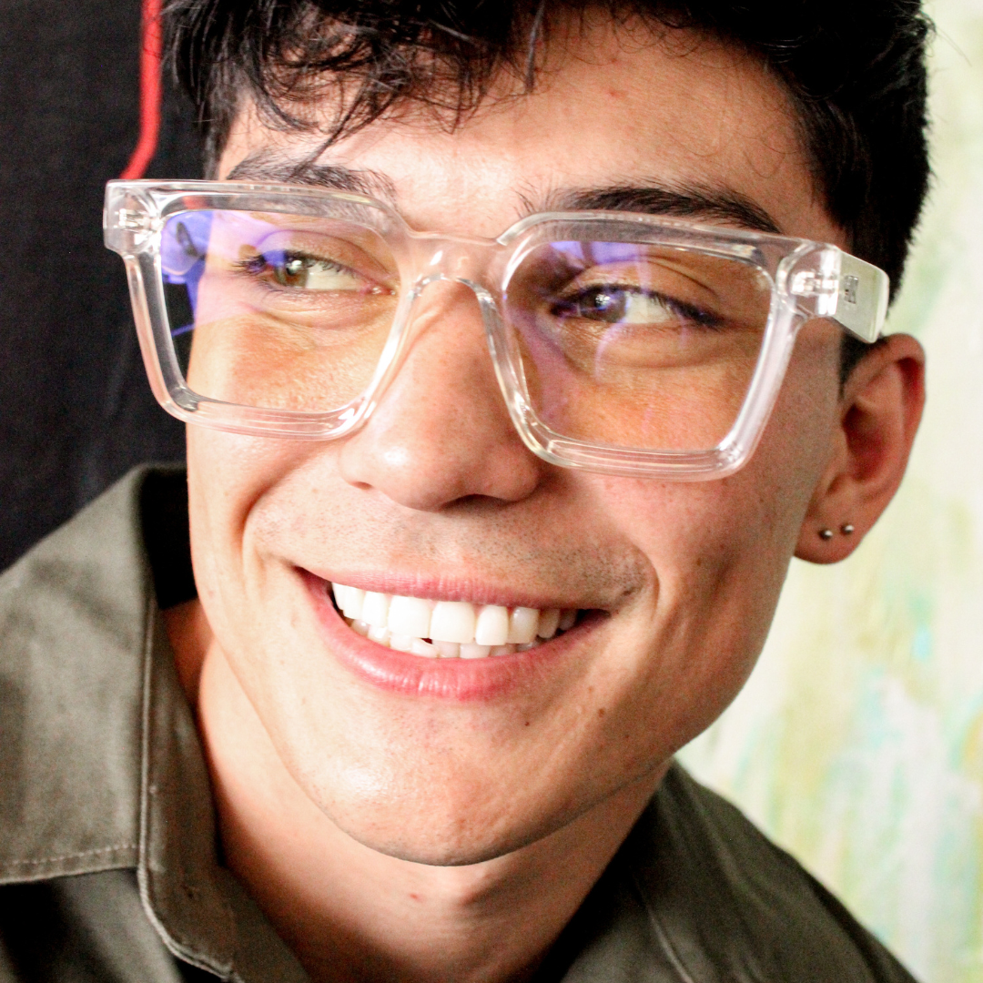Topshelf Clear Frame Square Blue Light Glasses on a male model