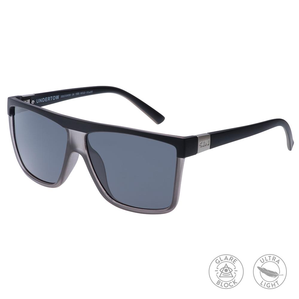 UNDERTOW Polarised Square Sunglasses with Black and Grey Frame front left view