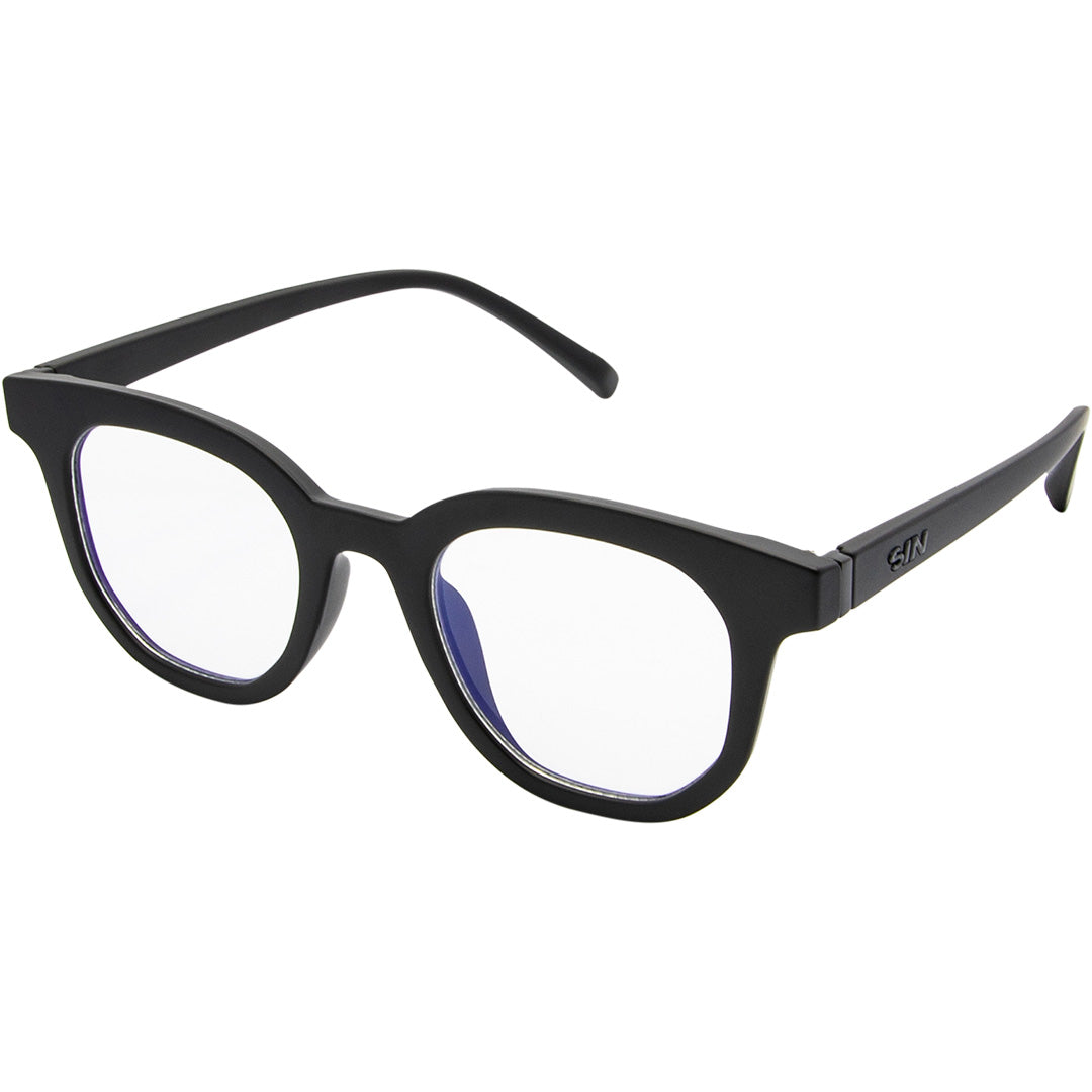 Vegas Black Round Blue Light Glasses made of recycled plastic